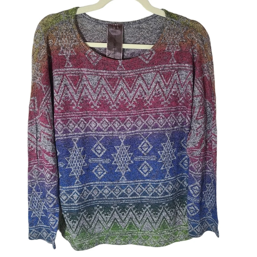 Anthropologie Moon Collection size Large Aztec colorful lightweight knit sweater